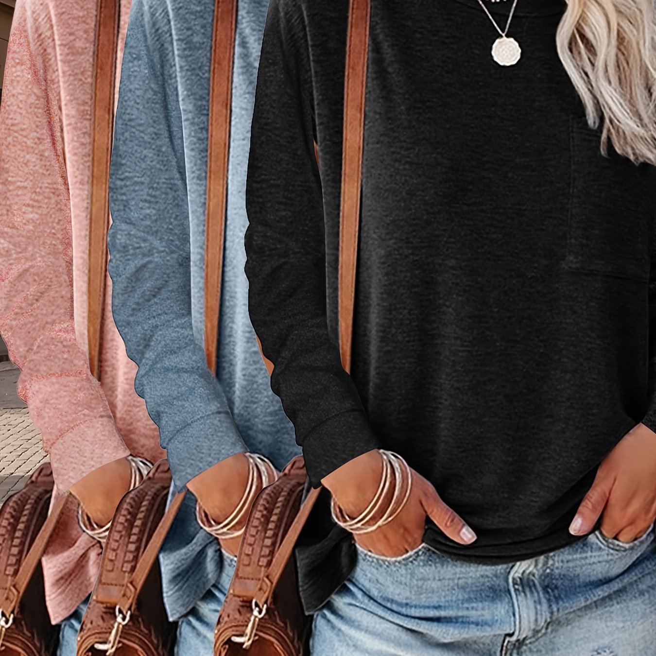 3pcs Women's Casual Long Sleeve T Shirts Soft Cross-border dropshipping