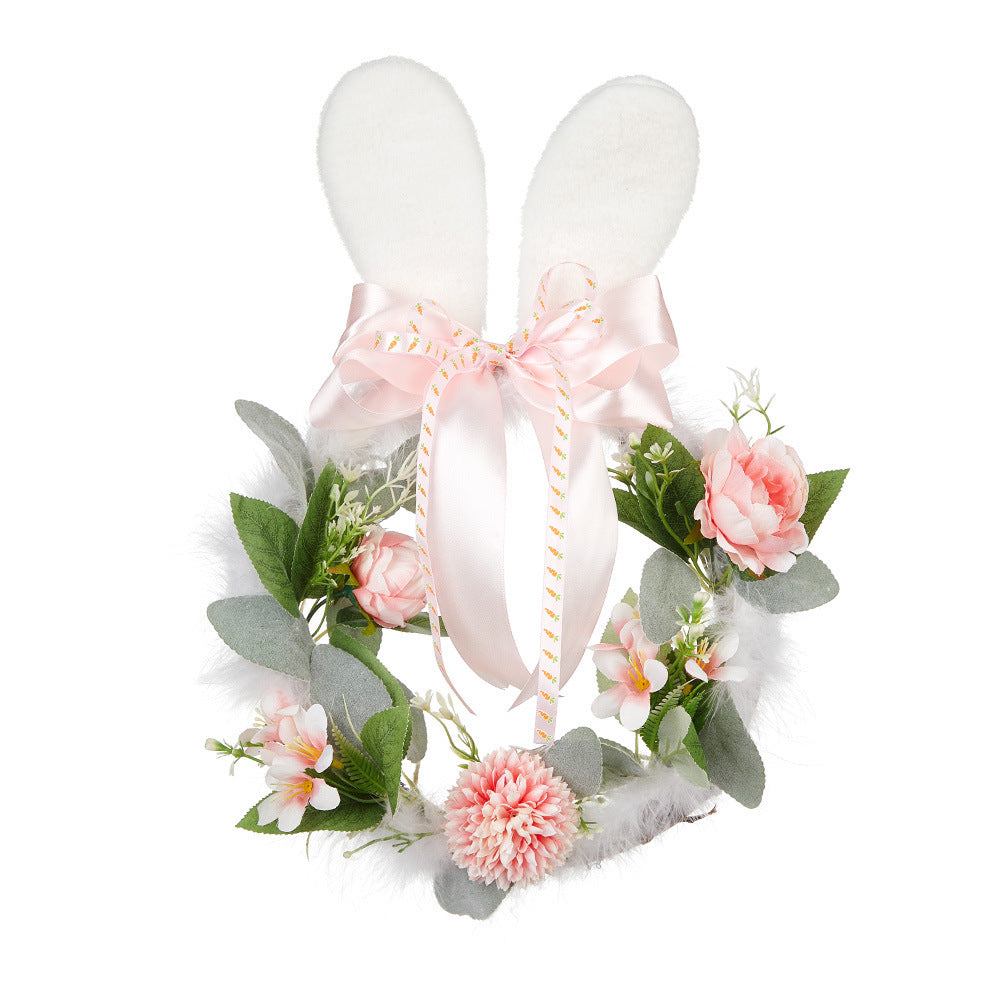 Easter Rabbit Decoration Green Plant Bow Garland Holiday Decoration