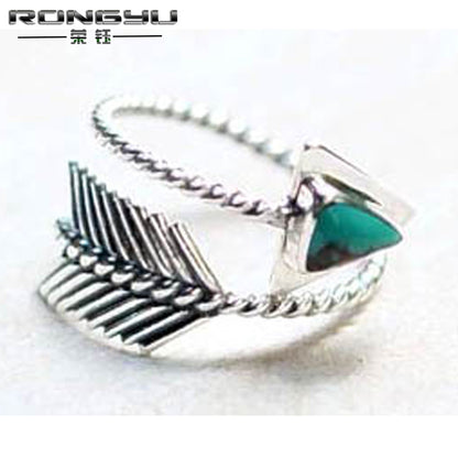 S925 Silver Turquoise Feather Bow And Arrow Ring Plated