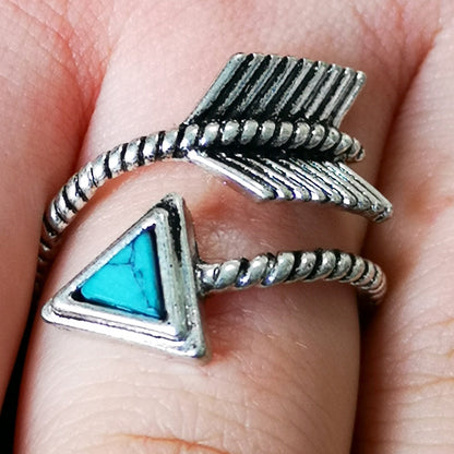 S925 Silver Turquoise Feather Bow And Arrow Ring Plated