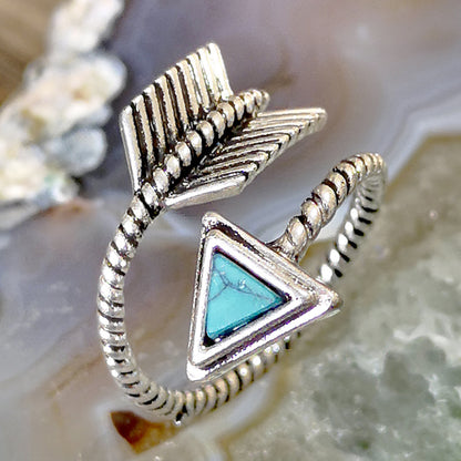 S925 Silver Turquoise Feather Bow And Arrow Ring Plated