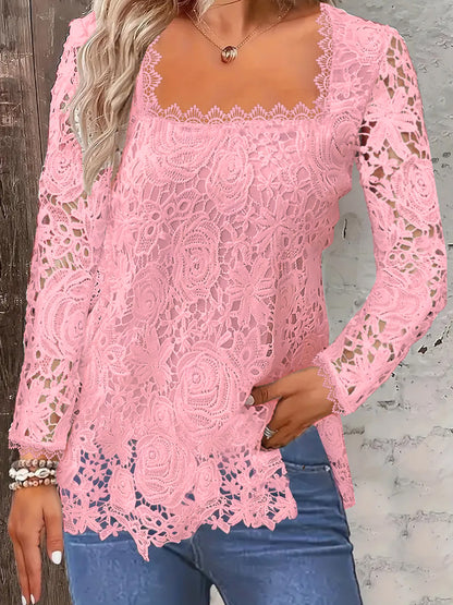 European And American Fashion Women's Wear Short-sleeved Lace Top Solid Color T-shirt