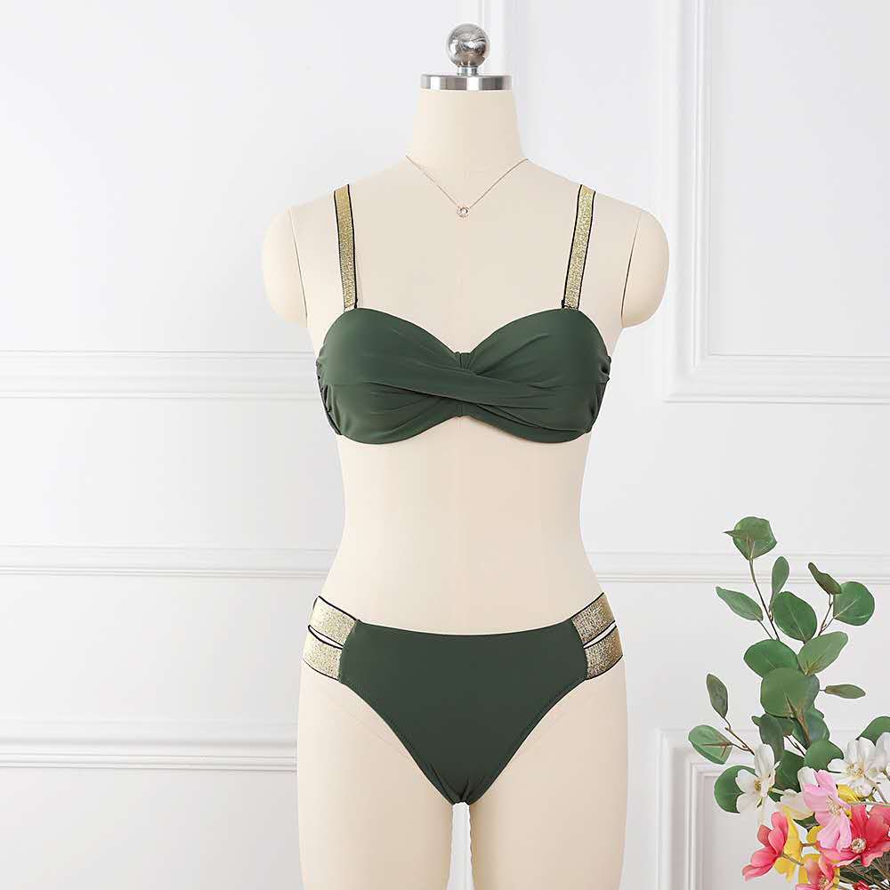 Sexy Mid-Waist Bandeau Gather Cup Bikinis Women Swimwear Female Bathing Suit