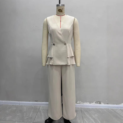 Women's Casual Solid Color Sleeveless Top And Pants Set