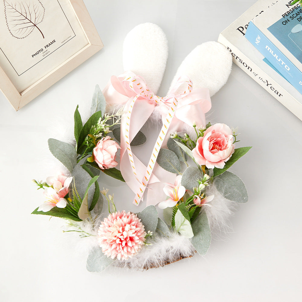 Easter Rabbit Decoration Green Plant Bow Garland Holiday Decoration