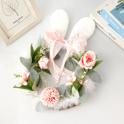 Easter Rabbit Decoration Green Plant Bow Garland Holiday Decoration