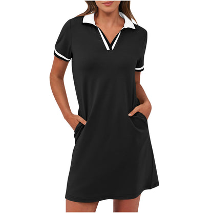 Women's Pure Short Sleeve V-neck Casual Dress