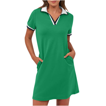Women's Pure Short Sleeve V-neck Casual Dress