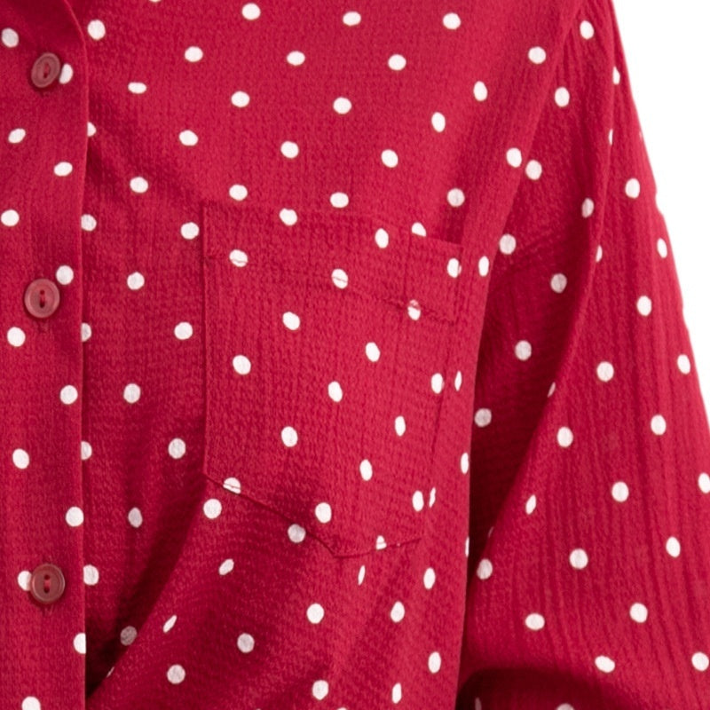 Women's Single-breasted Lapel Chiffon Slim Fit Long Sleeve Polka Dot Shirt