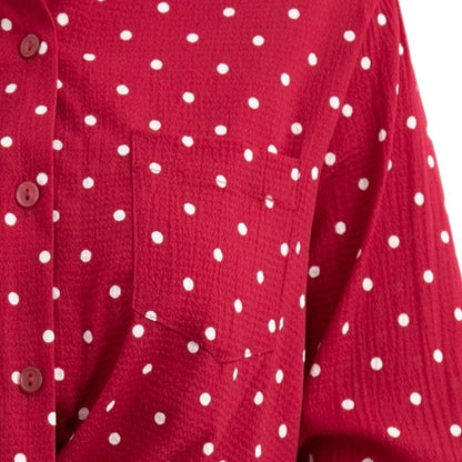 Women's Single-breasted Lapel Chiffon Slim Fit Long Sleeve Polka Dot Shirt