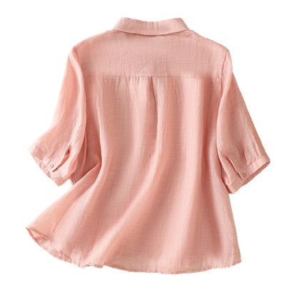 Solid Color Casual Loose Half-sleeve Shirt Women's All-match Slimming