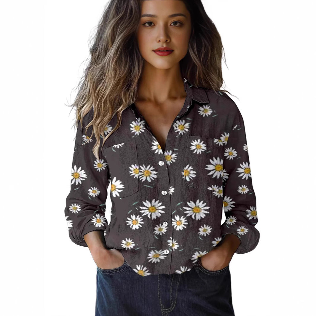 3D Digital Printing Women's Plus Size Lapel Long Sleeve Shirt