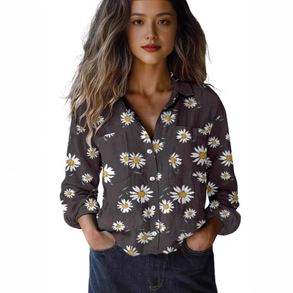 3D Digital Printing Women's Plus Size Lapel Long Sleeve Shirt