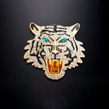 High-end Rhinestone-encrusted Tiger Head Brooch