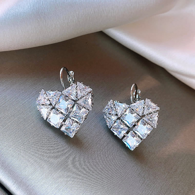 French Entry Lux Heart-shaped Zircon Earrings For Women