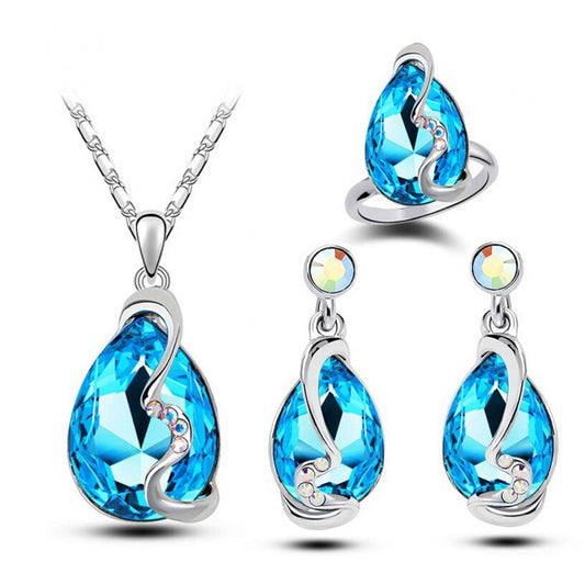 Crystal Earrings Necklace Ring Three-piece Set Suit