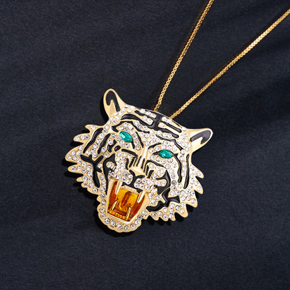 High-end Rhinestone-encrusted Tiger Head Brooch