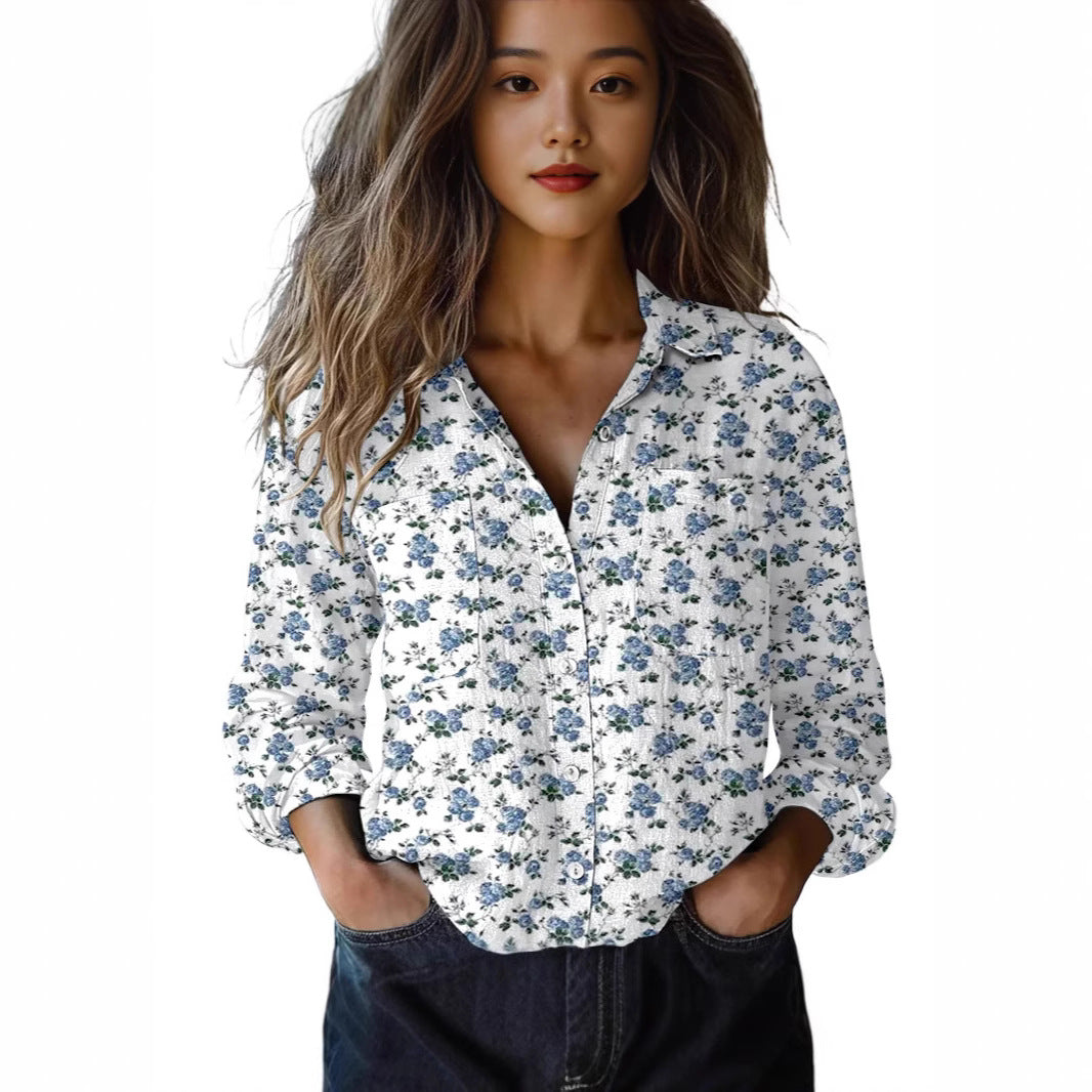 3D Digital Printing Women's Plus Size Lapel Long Sleeve Shirt