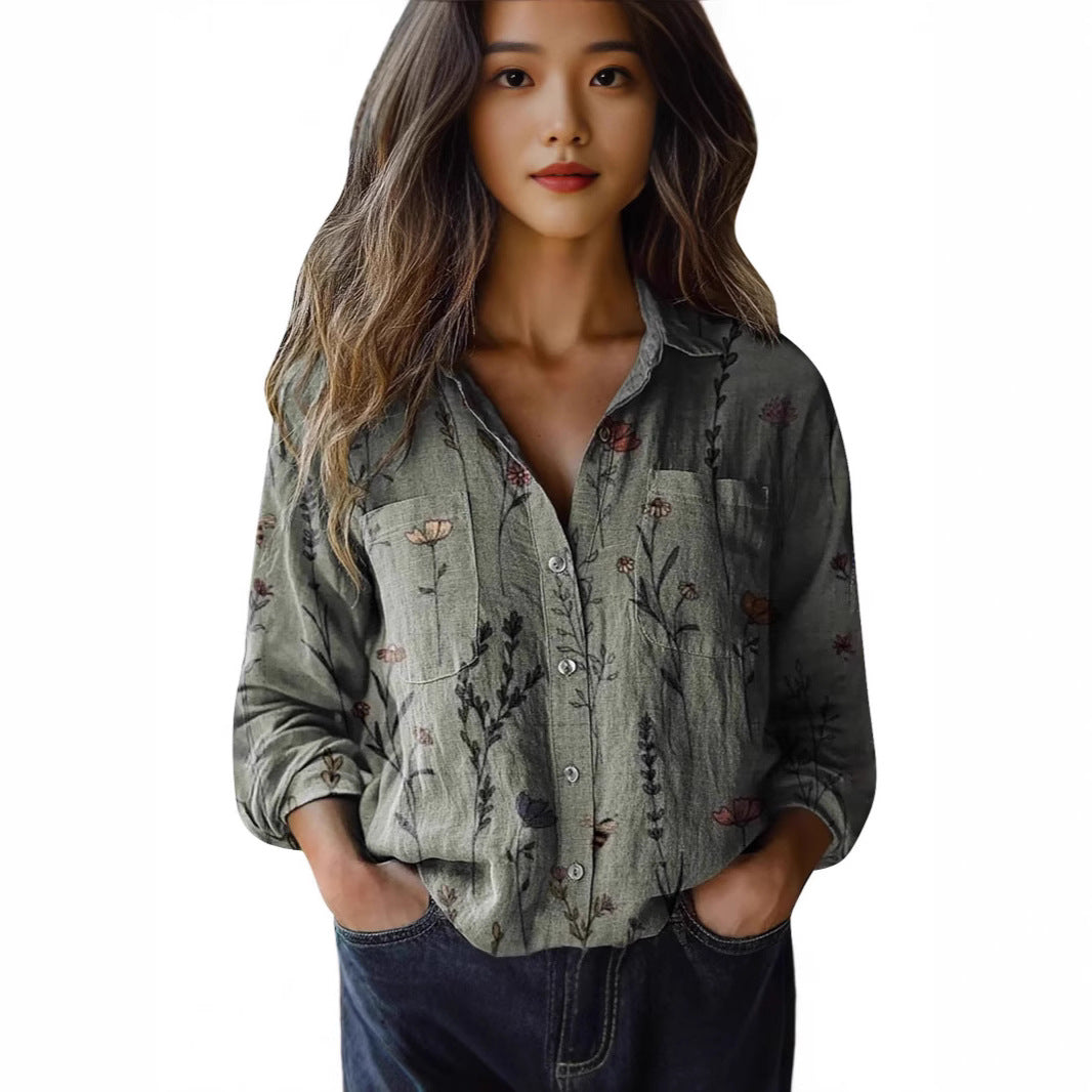 3D Digital Printing Women's Plus Size Lapel Long Sleeve Shirt