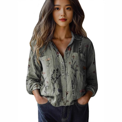 3D Digital Printing Women's Plus Size Lapel Long Sleeve Shirt