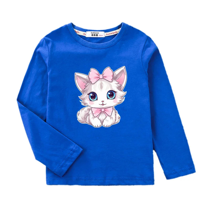 Cute Bow Cat DressTops for Girls