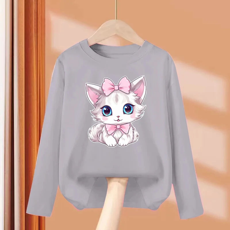 Cute Bow Cat DressTops for Girls