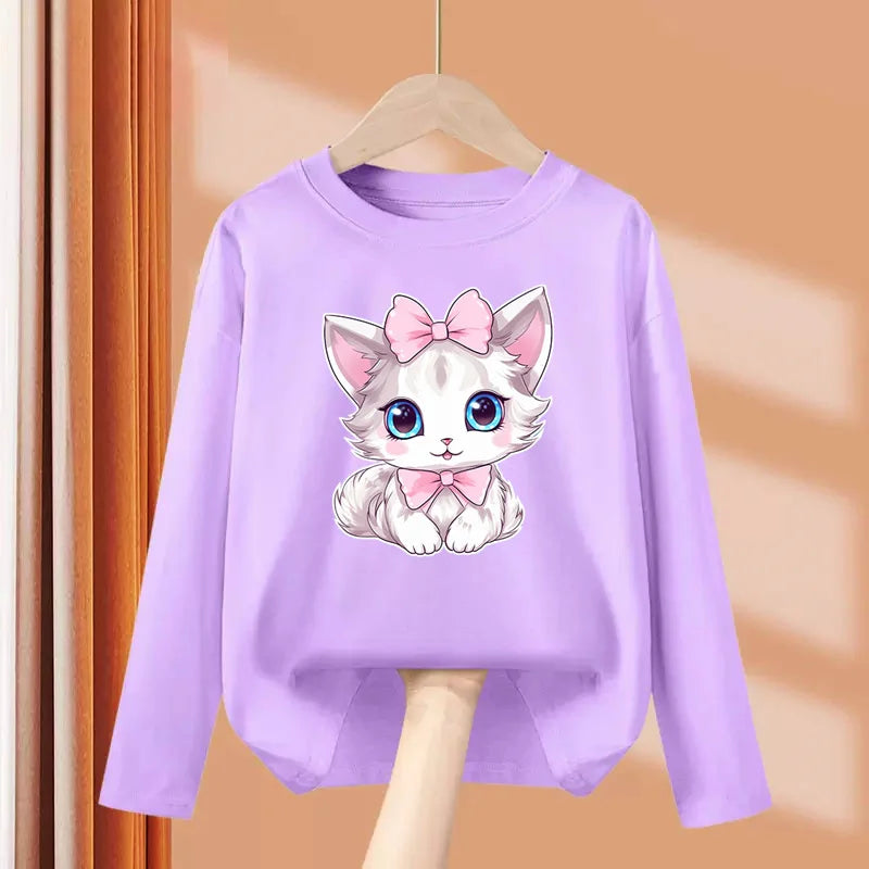 Cute Bow Cat DressTops for Girls