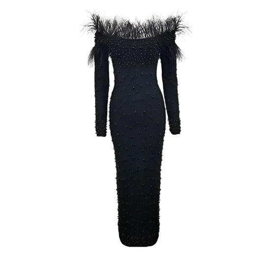 Elegant Feather Evening Dress