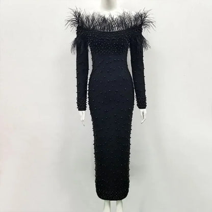 Elegant Feather Evening Dress