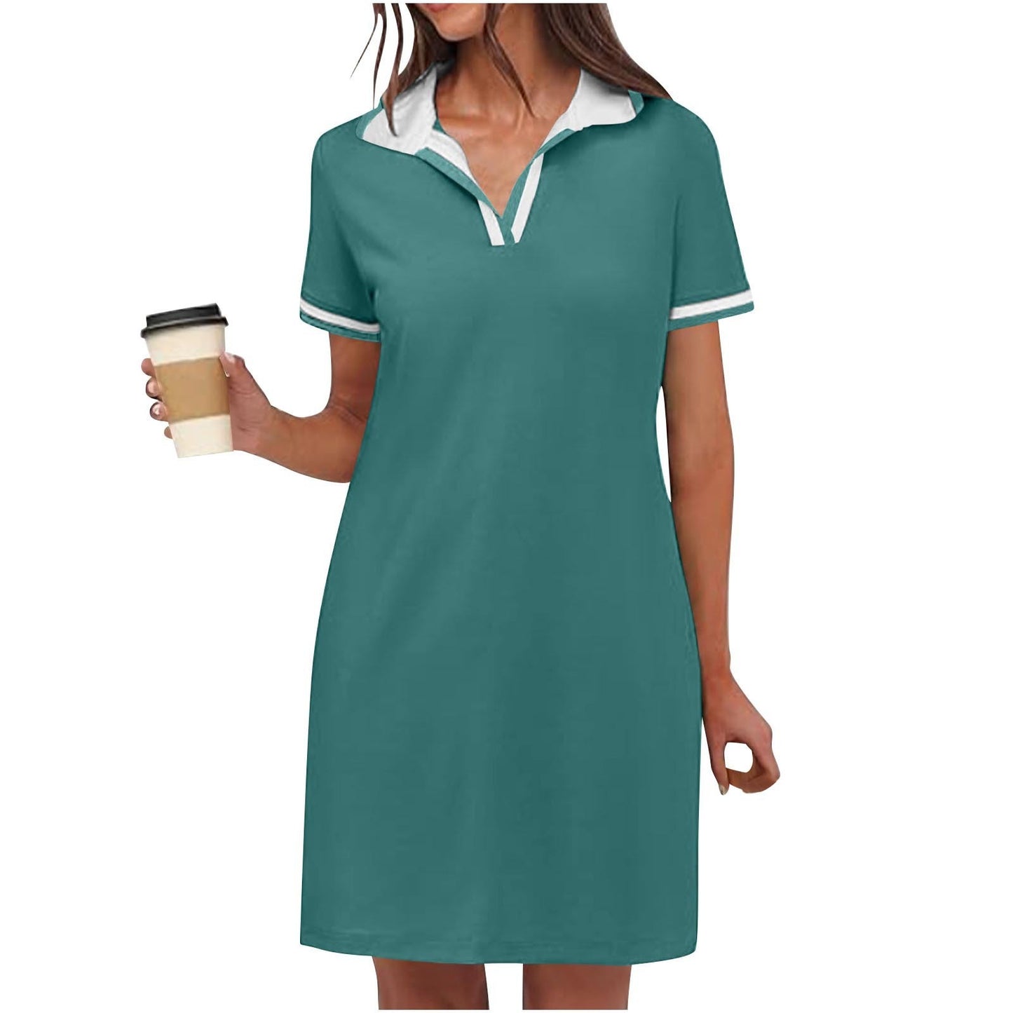 Women's Pure Short Sleeve V-neck Casual Dress