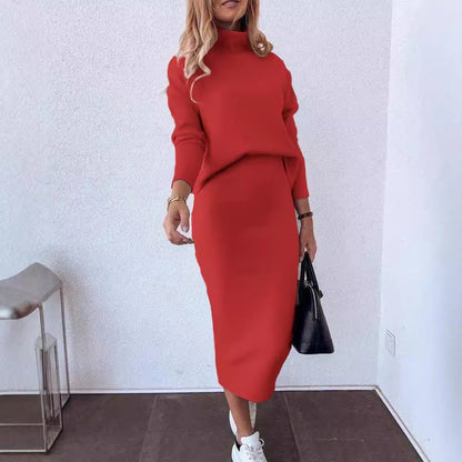 Womens Fashionable Casual V-Neck Patchwork Solid-Color Two-Piece Set Dress