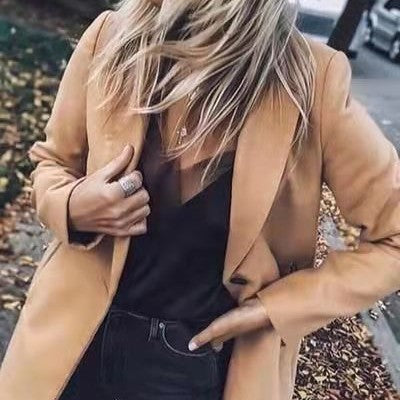 Thick Fashion Slim-fit Collar Pocket Mid-length Woolen Coat