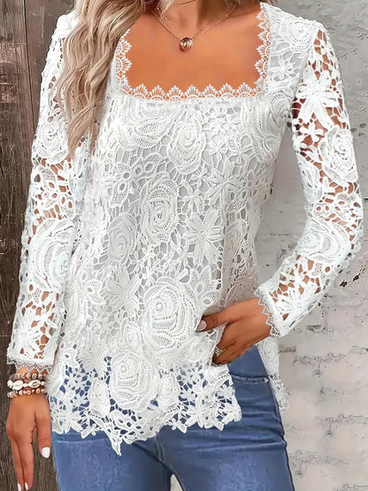 European And American Fashion Women's Wear Short-sleeved Lace Top Solid Color T-shirt