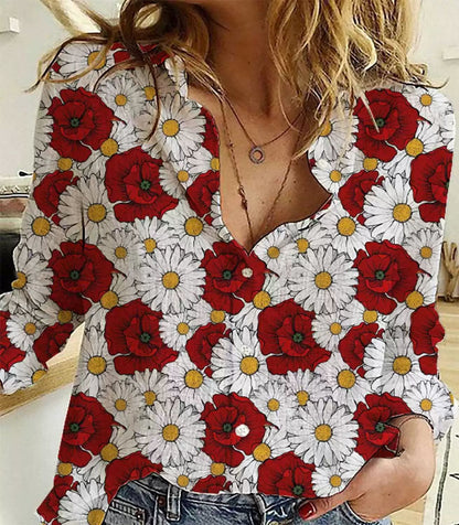 Women's Summer Shirt Digital Printing Plant Flower Pattern