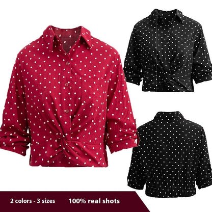 Women's Single-breasted Lapel Chiffon Slim Fit Long Sleeve Polka Dot Shirt