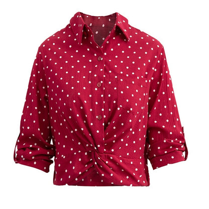 Women's Single-breasted Lapel Chiffon Slim Fit Long Sleeve Polka Dot Shirt