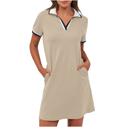 Women's Pure Short Sleeve V-neck Casual Dress