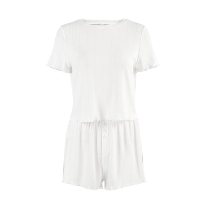 Womens Casual Jacquard Short-sleeve And Shorts Loose-fitting Set