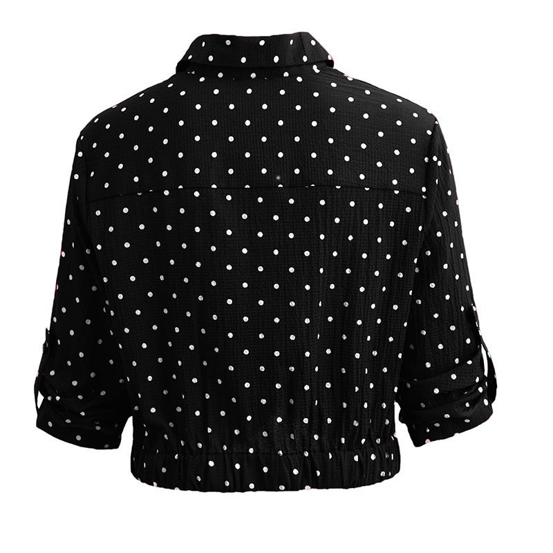 Women's Single-breasted Lapel Chiffon Slim Fit Long Sleeve Polka Dot Shirt